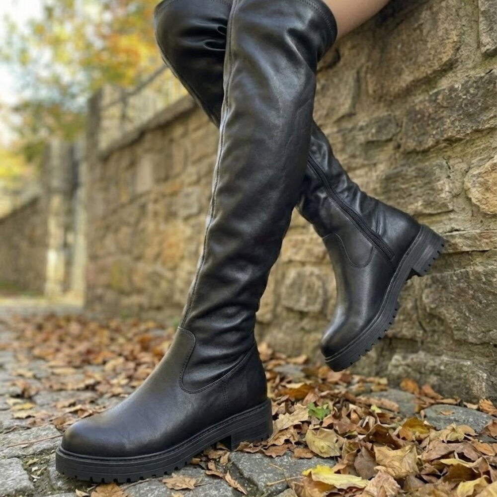 NWT Wild Diva Black Over The Knee Boots Chunky Lug Sole Thigh High Combat - Picture 6 of 7